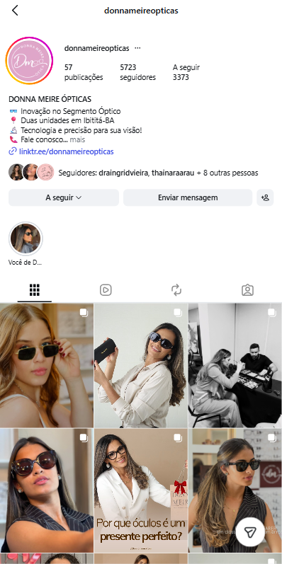 Case Donna Meire Ópticas, versão mobile